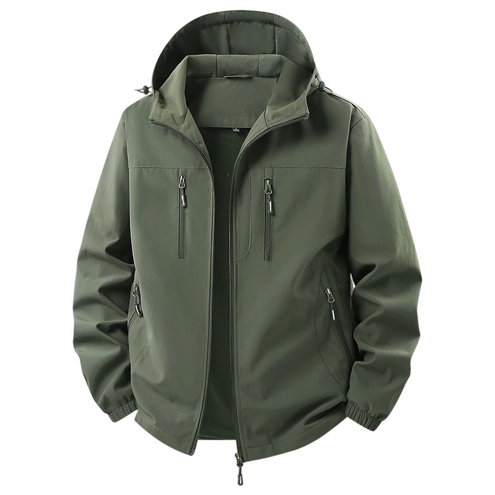 Work Jackets for Mens Solid Color Hooded Full Zip Soft Jacket with ...