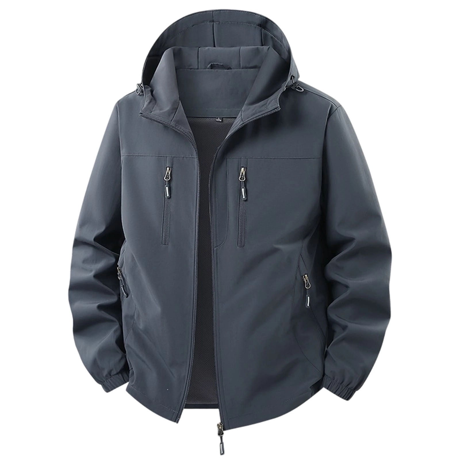 Work Jackets for Mens Solid Color Hooded Full Zip Soft Jacket with ...
