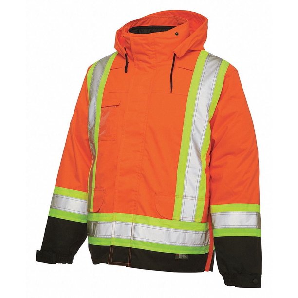 Work King 5in1 HiVis Class 2 Safety Jacket, Fleece Lined, All Seasons Mens, Fluorescent