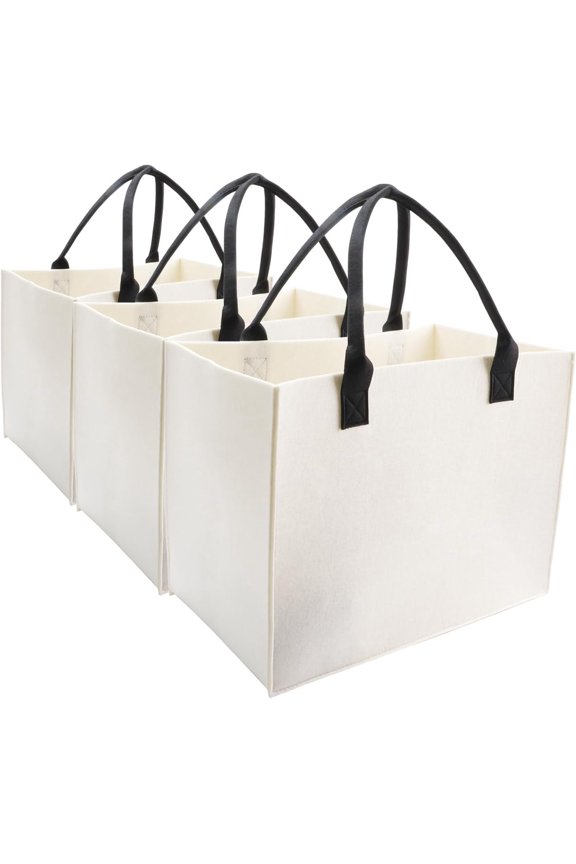 Work Ladies Felt Handbag Bags, White 3 count Large 16.5"x12.5"x 10" light Tote Shopping Bags for Grocery, Beach, Travel, Gym, Felt Bag DIY Gifts Bag