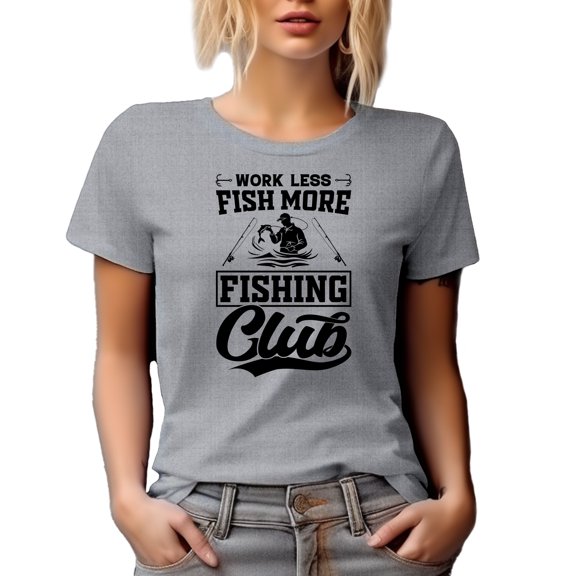 Work Less Fish More, Fishing Club, Fishing Enthusiast or Lover Quote, Heather Grey T-Shirt, Small