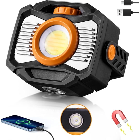 Work Light  , 2000LM Portable Mechanic Light with 7 Modes, 360? Rotatable Stepless Dimming COB for  Repairing, , Power Outage, Fishing, -C Power