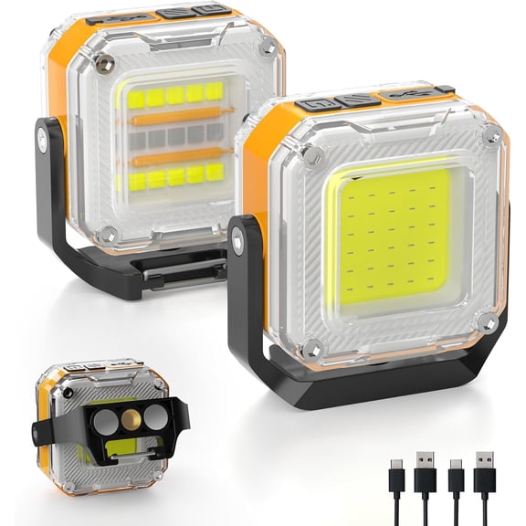 Work Light, 2Pack 1200LM Double-Sided Portable Work Lights with 8 Modes, Inspection Light with 1/4" Tripod Mount, 360? Rotatable Stand for Repair, Garage,