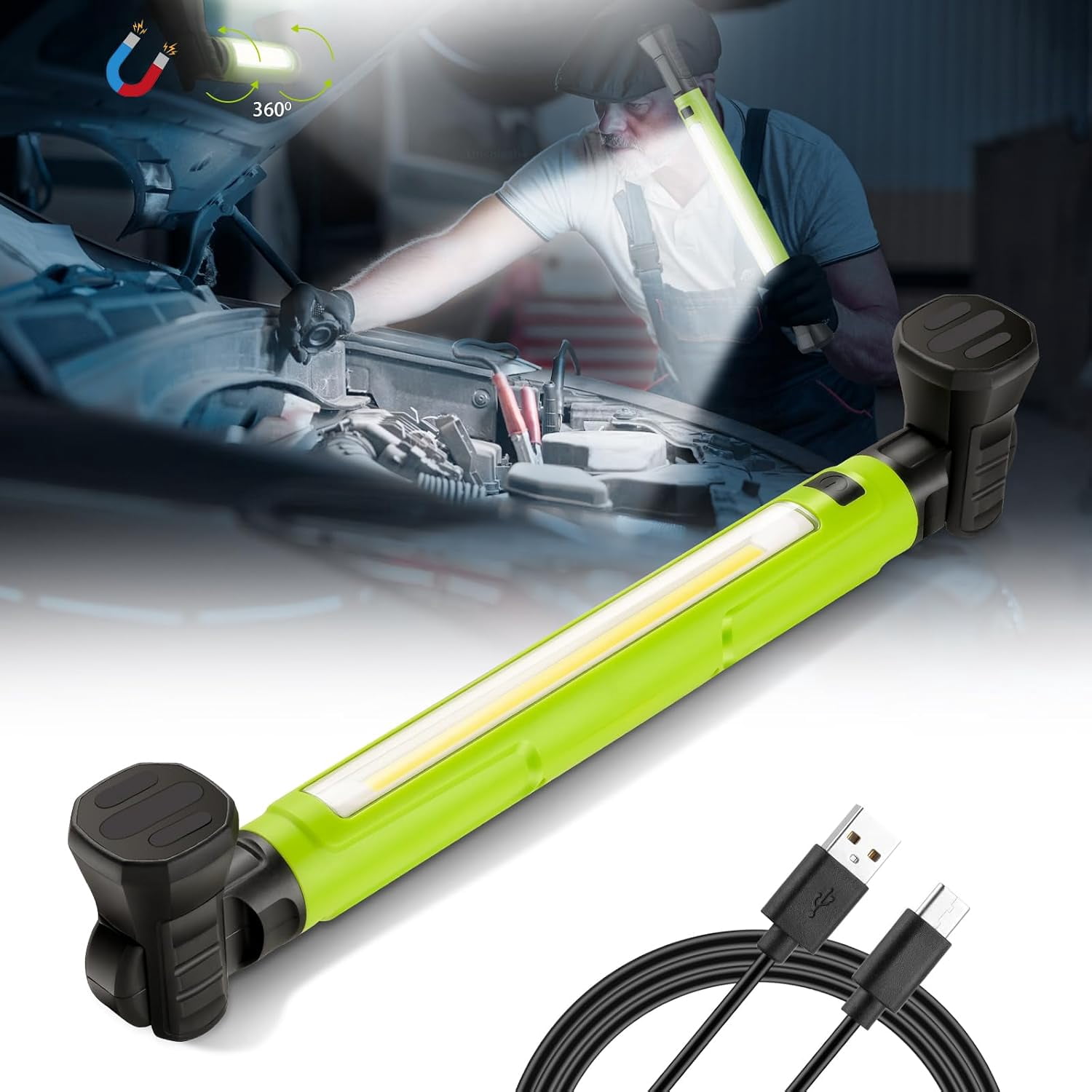 Work Light, 3000LM Bright LED Work Light, 5200mAh Rechargeable Magnetic ...