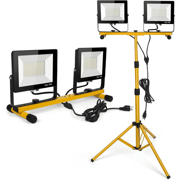 Work Light Rugged, Easy to use, 21,000 Lumen Work Light Stand, 2 Adjustable LED Work Light Heads Collapsible Tripod, 6,500 Kelvin, Great Replacement for Older Halogen Work Lights