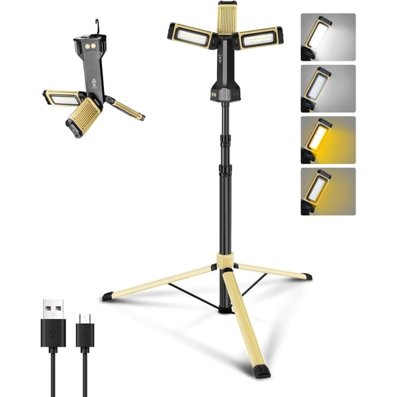 Work Light with Stand- 5000 Lumens Portable Work Light 67" Detachable Tripod,  Cordless Work Light with 270? Rotate Foldable Design, Tripod Work Light for Repairing