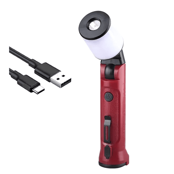 Work Lights 180 Folding Flashlight USB Rechargeable Portable Camping Emergency Repair Spotlight with Hanging Hook A,1 * flashlight 1 * charging cable,Red