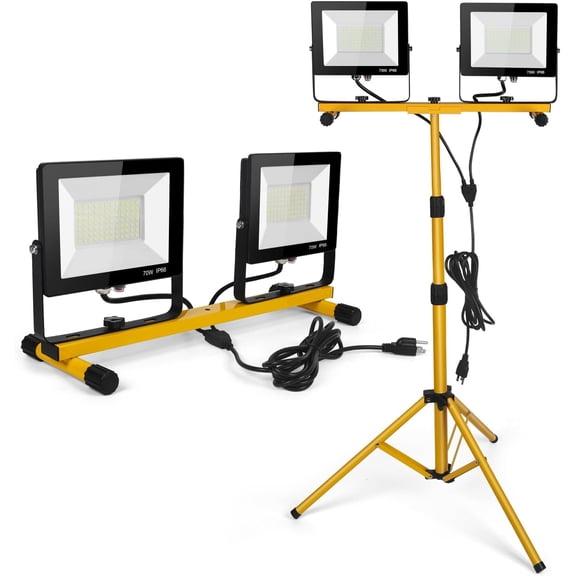 LED Work Lights with Stand, 21000 Lumen, 2- Adjustable Work Light, Foldable Tripod, 6,500 Kelvin, Extended Cord for Outdoor & Indoor Job Sites, Workshops, Construction, Garage Lighting