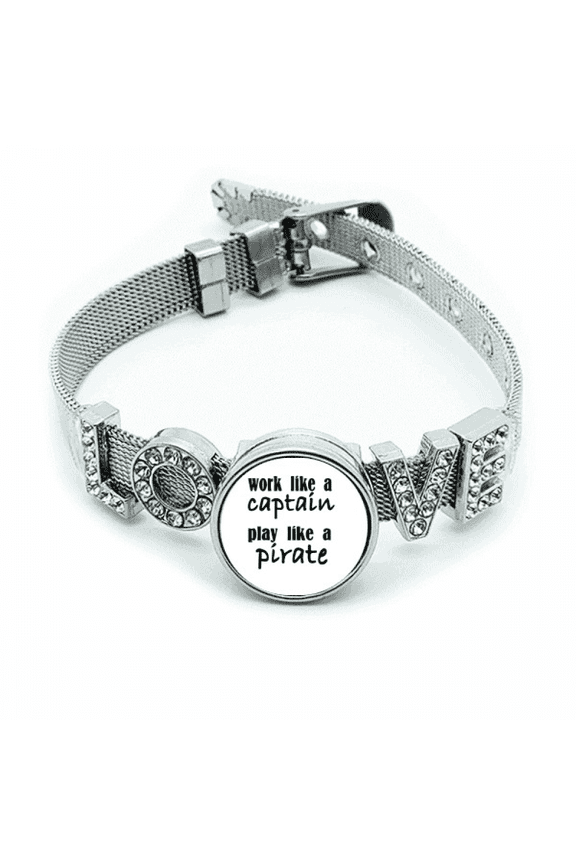 Work Like Captain Play Like Pirate Bracelet Wristband Crystal Love Adjustable Bangle