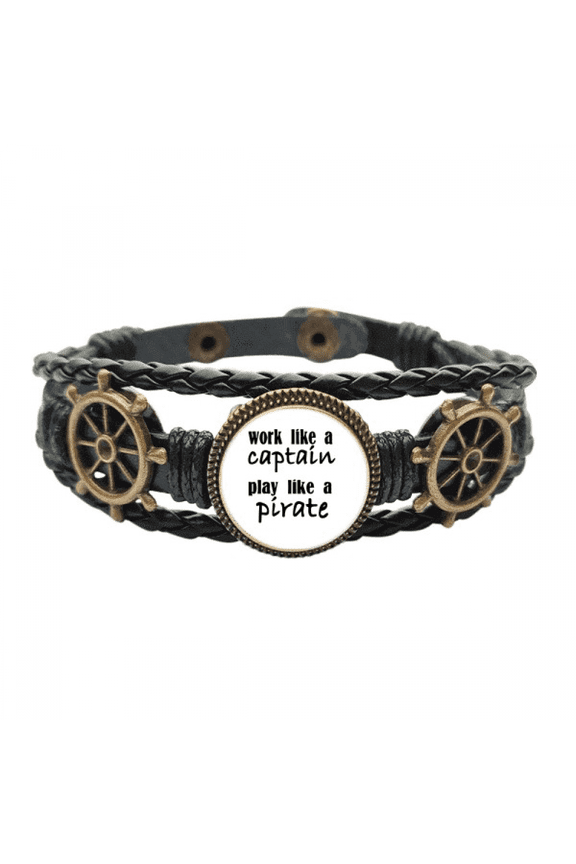 Work Like Captain Play Like Pirate Leather Braided Ocean Bracelet Wristband
