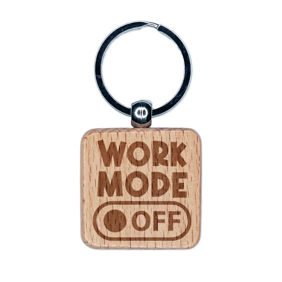 Work Mode Off Switch Square Keychain Charm Tag - Engraved Wood