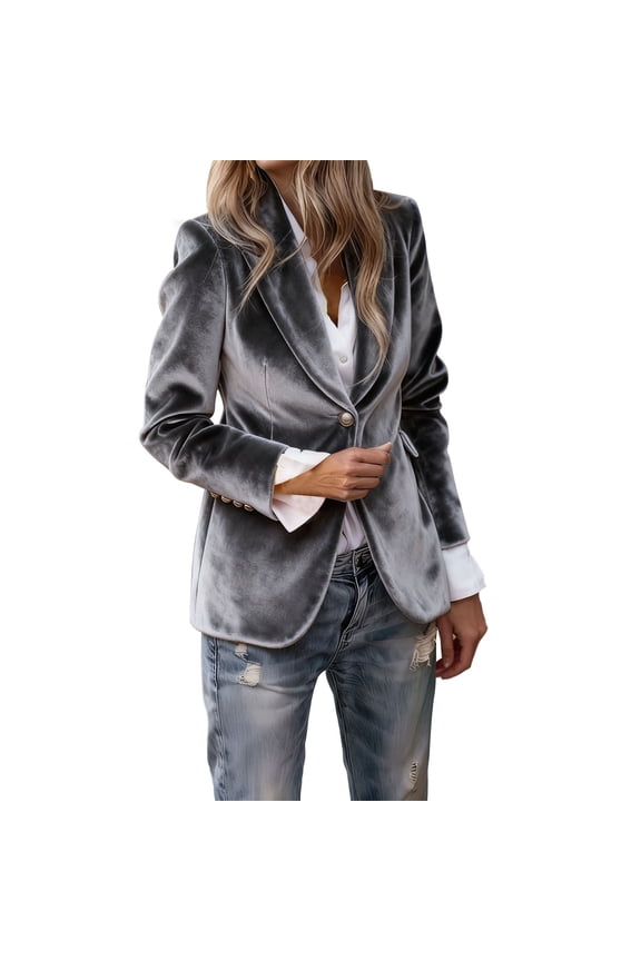 Work Office Notch Lapel Velvet Blazer for Women, Womens Coat Soft Velvet Slim Fitted Blazer Winter Coats for Women Multi-Color Velvet Work Blazer Daily Wear Velvet Business Blazer