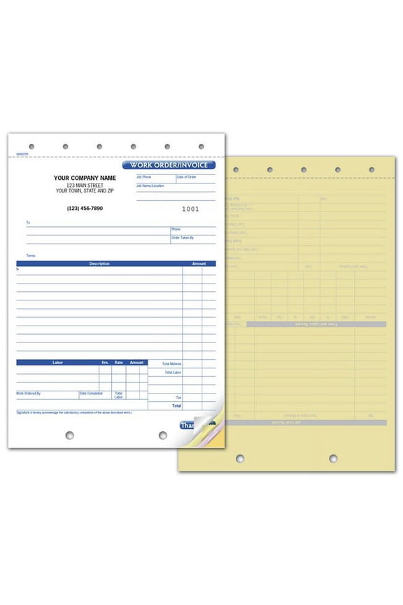 Work Order Invoice , 6 3/8 X 8 1/2"