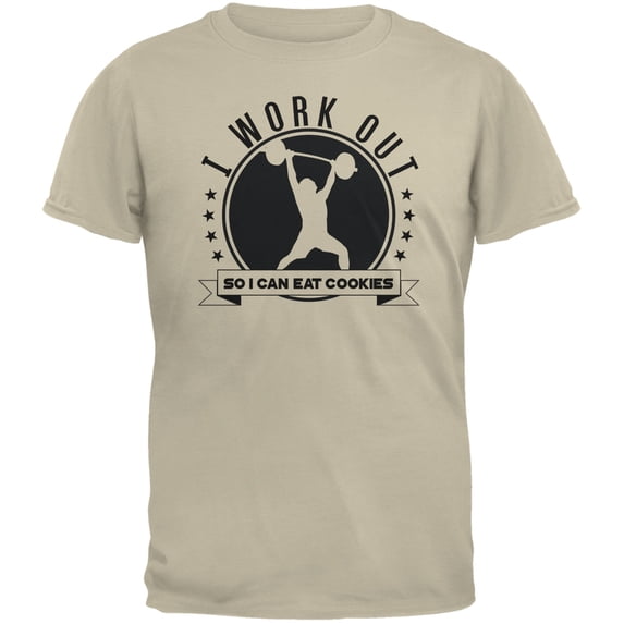 Work Out Eat Cookies Sand Adult T-Shirt - X-Large