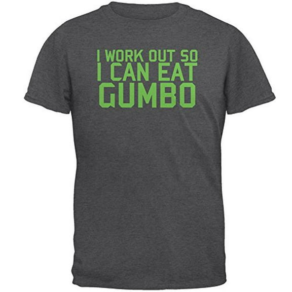 Work Out Eat Gumbo Mens T Shirt Dark Heather X-LG