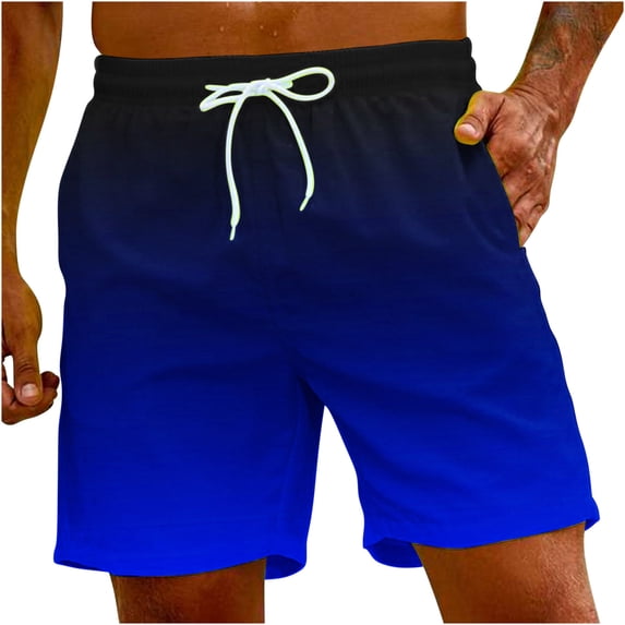 Work Out Shorts Gym for Men Elastic High Waist Gradient Beach Shorts with Side Pockets for Summer Holiday Party
