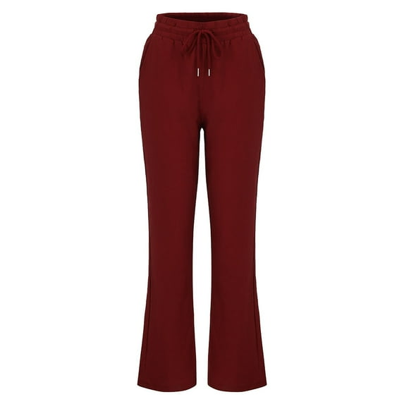 Work Pants New Women's Casual Cotton Linen Pants Summer Loose Fitting Elastic Waist Straight Leg Comfy Solid Color Casual Long Trouser Gym Pants Women Red S New