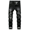 thumbnail image 1 of Work Pants For Men Ripped Straight Leg Slim Fit Hole Men Warm Jeans,Black,32, 1 of 8