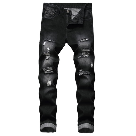 Work Pants For Men Ripped Straight Leg Slim Fit Hole Men Warm Jeans,Black,32