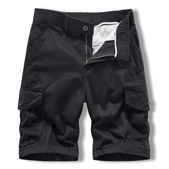 Work Pants Men Casual Button Zipper Solid Cargo Pants With Pocket Straight Button Zipper Shorts Mens Work Shorts Cargo Black XL