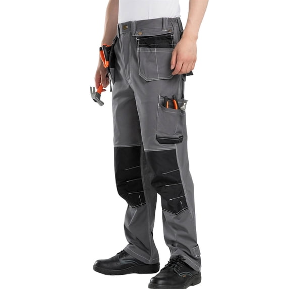 Work Pants for Men with Removeable Multi-Pockets Straight Leg Cargo Pant Mens Casual Color Block Elastic High Waisted Wear-Resistant Workwear Trousers