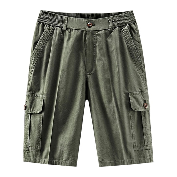 Work Pants Mens Fashion Sports Multi Pockets Casual Summer Elastic Waistband Half Short Pants Cargo Shorts for Men Army Green 4XL