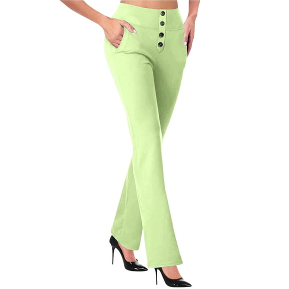 Work Pants Women, Audhol Womens Flare Leggings with Pockets Yoga Pants High Waisted Bottoms Comfy Workout Business Trousers Womens Dress Pants Light Green M