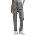 thumbnail image 1 of Work Pants Women Dressy Casual Straight Leg Cargo High Elastic Waist Hiking Pant Rolled Hem Trouser, 1 of 7