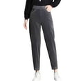 thumbnail image 1 of Work Pants Women Elastic Waist Corduroy With Velvet Winter Solid Color Casual Trousers Trendy Dressy Grey M, 1 of 6