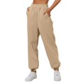 thumbnail image 1 of Work Pants Women Elastic Waist Lined Sweatpants Wide Straight Leg Bottom Joggers High Waisted Yoga With Pockets Casual Trousers Trendy Dressy Khaki 3XL, 1 of 5