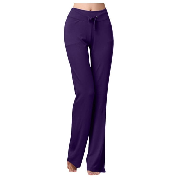 Work Pants Women Elastic Waist Solid Low-Waist Loose Drawstring Sport Long Casual Trousers Trendy Dressy Purple 2XL