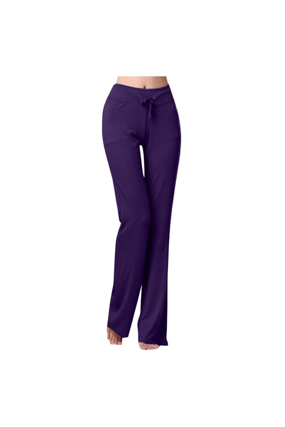 Work Pants Women Elastic Waist Solid Low-Waist Loose Drawstring Sport Long Casual Trousers Trendy Dressy Purple 2XL