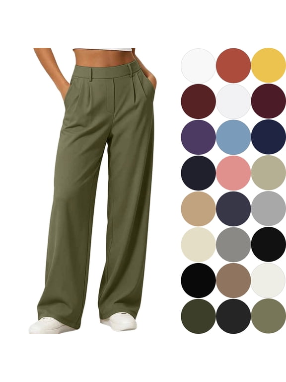 Work Pants Women High Waist Stretch Wide Leg With Pockets Pleated Design Business Casual Loose Pants For Office And Daily Wear With A Tailored Front Womens Work Pants