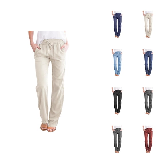 Work Pants Women Lightweight Elastic High Waist Straight Leg Relaxed Fit Slacks with Pockets Lounge Trousers