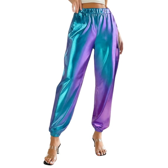 Work Pants Women New Women's Shiny Tapered Pants Stretch High Waist Loose Pants Sequin Party Club Dancing Night out Sweatpants