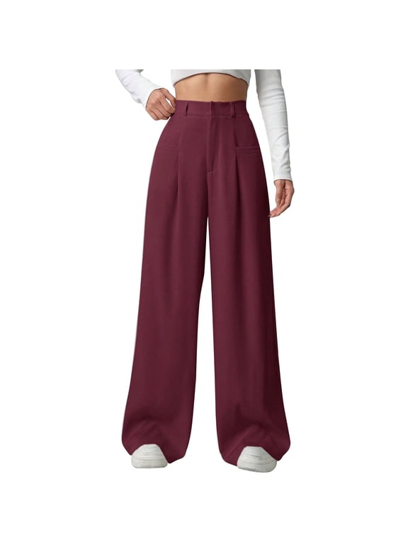 Work Pants Women Sevevn Women's High Waist Wide Leg Dress Pants Business Casual Office Trousers With Pockets
