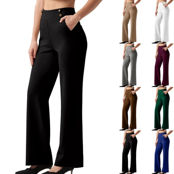 Work Pants Women Solid Color Comfort Casual Business Work Pants With Pockets Long Pants For Office Or Service Industry With A Relaxed Professional Fit Womens Work Pants