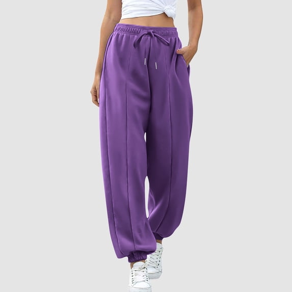 Work Pants Women Stretch New Womens Sweatpants with Pockets High Waisted Drawstring Joggers Pants Loose Baggy Workout Gym Trousers Purple S