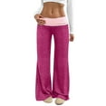 thumbnail image 1 of Work Pants Women, Womens Fold Over Low Rise Yoga Pants Fleece Wide Leg Lounge Pants Stretchy Gym Flare Legging Winter Warm Sweatpants, 1 of 3