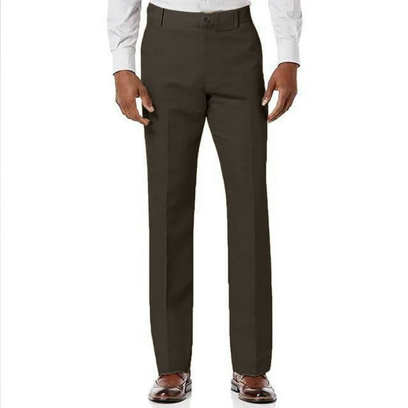 Work Pants for Men Business Casual Straight Leg Dress Pants Solid Color Skinny Trousers with Pockets, Brown, XL