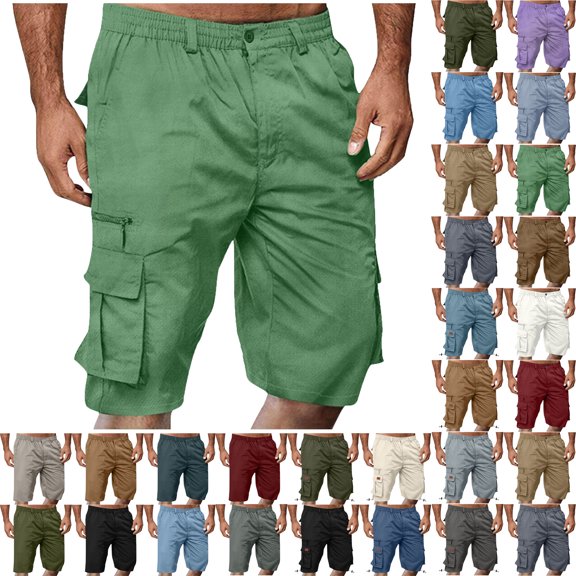 Work Pants for Men Casual Button Zipper Solid Knee Length Cargo Pants With Pocket Straight Button Zipper Shorts Mens Work Cargo Shorts Green M