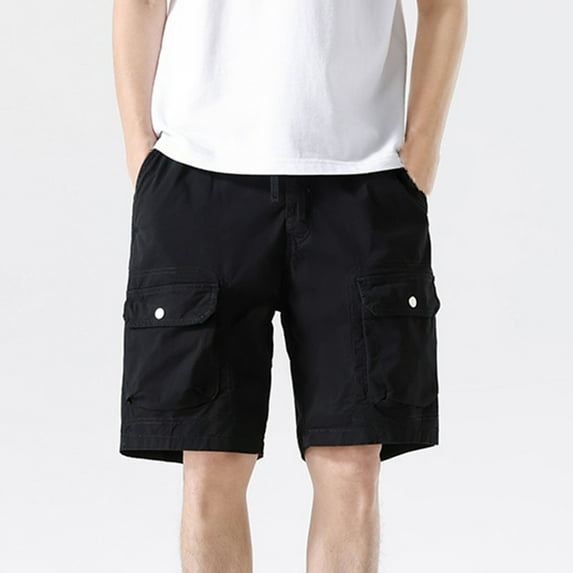 Work Pants for Men Casual Fashion Multiple Pockets Half Shorts Pants Sports Elastic Mid Waist Shorts Shorts for Work Men Black S