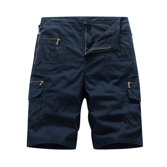 Work Pants for Men Casual Fashion Solid Shorts With Multi Pocket Button Zipper Shorts Pants Mens Work Shorts Cargo Blue S