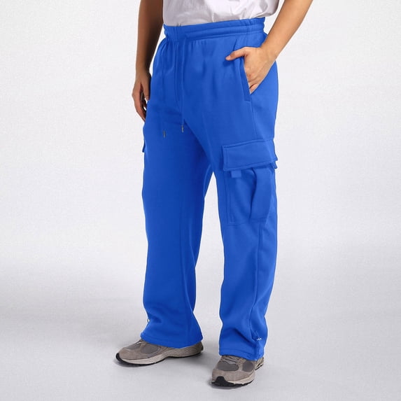 Work Pants for Men Casual Pants Men's Fitness Running Pants Lace Up Loose Waist Wide Foot Solid Color Pocket Loose Wool Sweatpants M