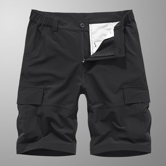 Work Pants for Men Construction Men Casual Solid Zipper Button Pockets Elastic Waist Cropped Cargo Shorts Cargo Shorts for Men Black S