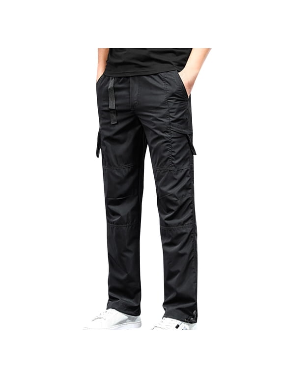 Work Pants for Men Cotton Solid Patchwork Cargo Pants Multi Pockets Straight Leg Trousers Outdoor Streetwear Pants