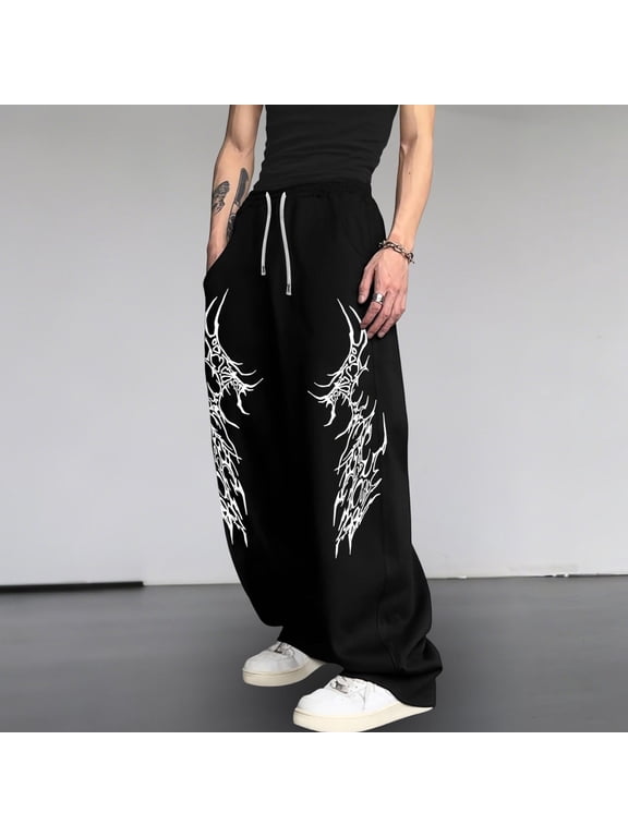 Work Pants for Men Gothic Streetwear Casual Trousers for Everyday Outings with High Rise Comfortable Fit and Dark S