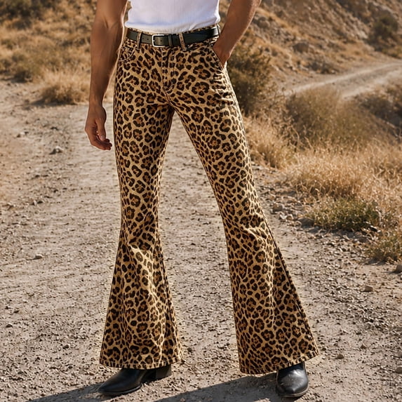 Work Pants for Men Leopard Relaxed Fit Flared Pants for Everyday Casualwear with Modern Street Style Men’s Casual Pants 2 3XL