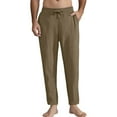 thumbnail image 1 of Work Pants for Men, Men's Cotton Linen Casual Pants, Solid Color Basic Vacation Drawstring Pants Lightweight Loose Trousers with Pockets, 1 of 6