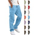 thumbnail image 1 of Work Pants for Men Nelozsy Men Solid Casual Multiple Pockets Outdoor Straight Type Fitness Pants Cargo Pants Trousers Sky Blue XXL, 1 of 9